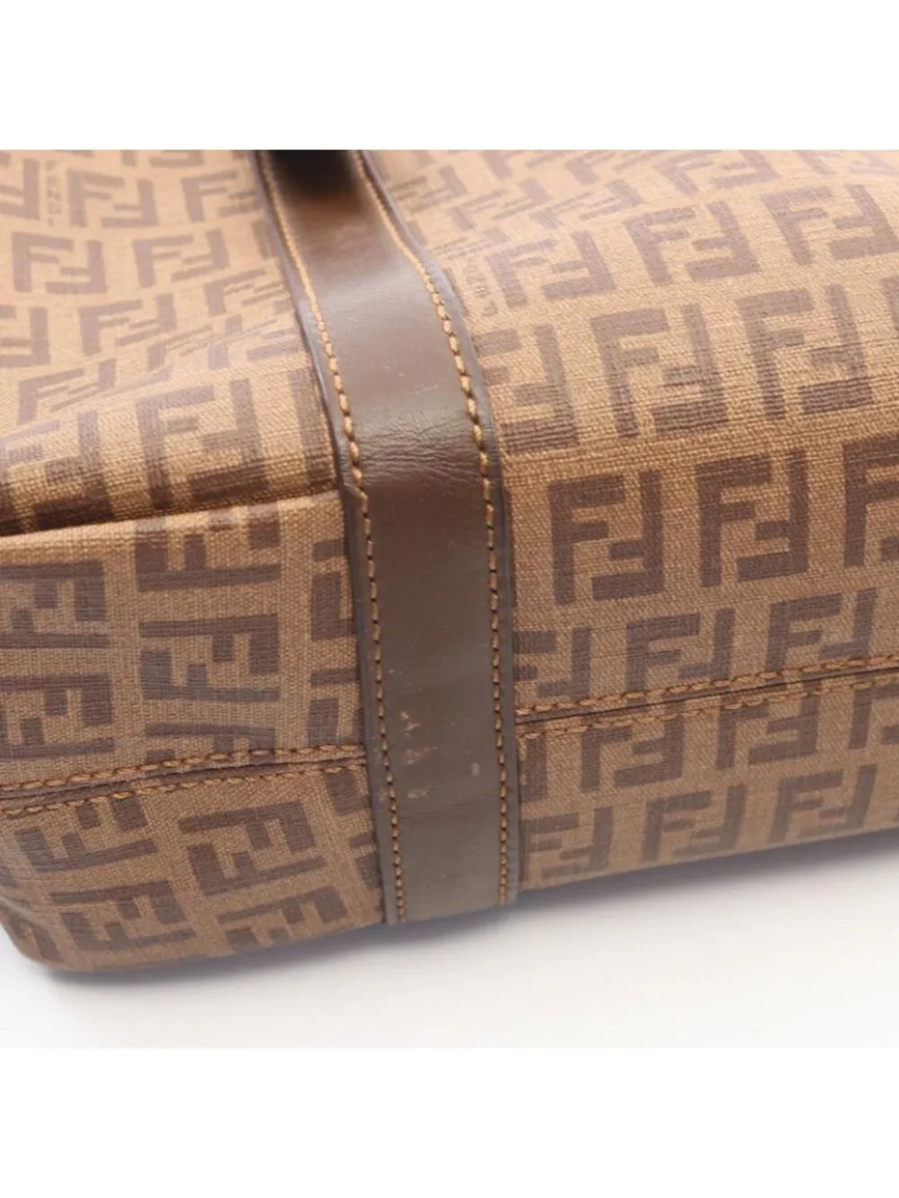 Fendi Tote Zucchino Brown Canvas Leather Handbag